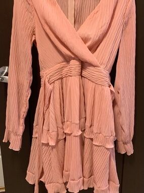 Simplee Apparel Dusty Rose Long-Sleeve Ruffle Dress